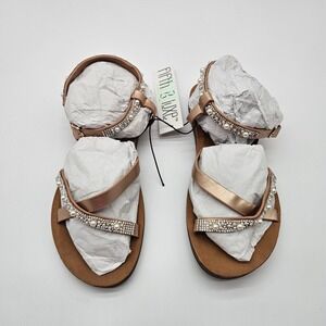 Fifth & Luxe Rose Gold‎ Rhinestone Pearl Embellished Flat Sandals Size 7
